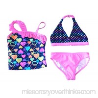 Girls OP 3 piece Navy Blue Hearts & Polka Dots Tankini Bikini Swimsuit Size 6 6X B0765SDK1K